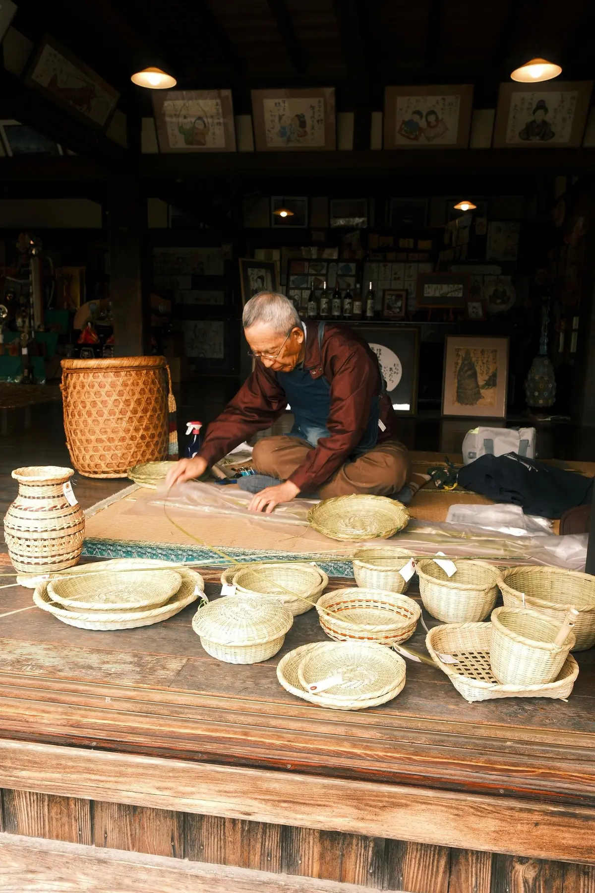 Master basket weaver at work in a rural village near Mt. Fuji, Japan