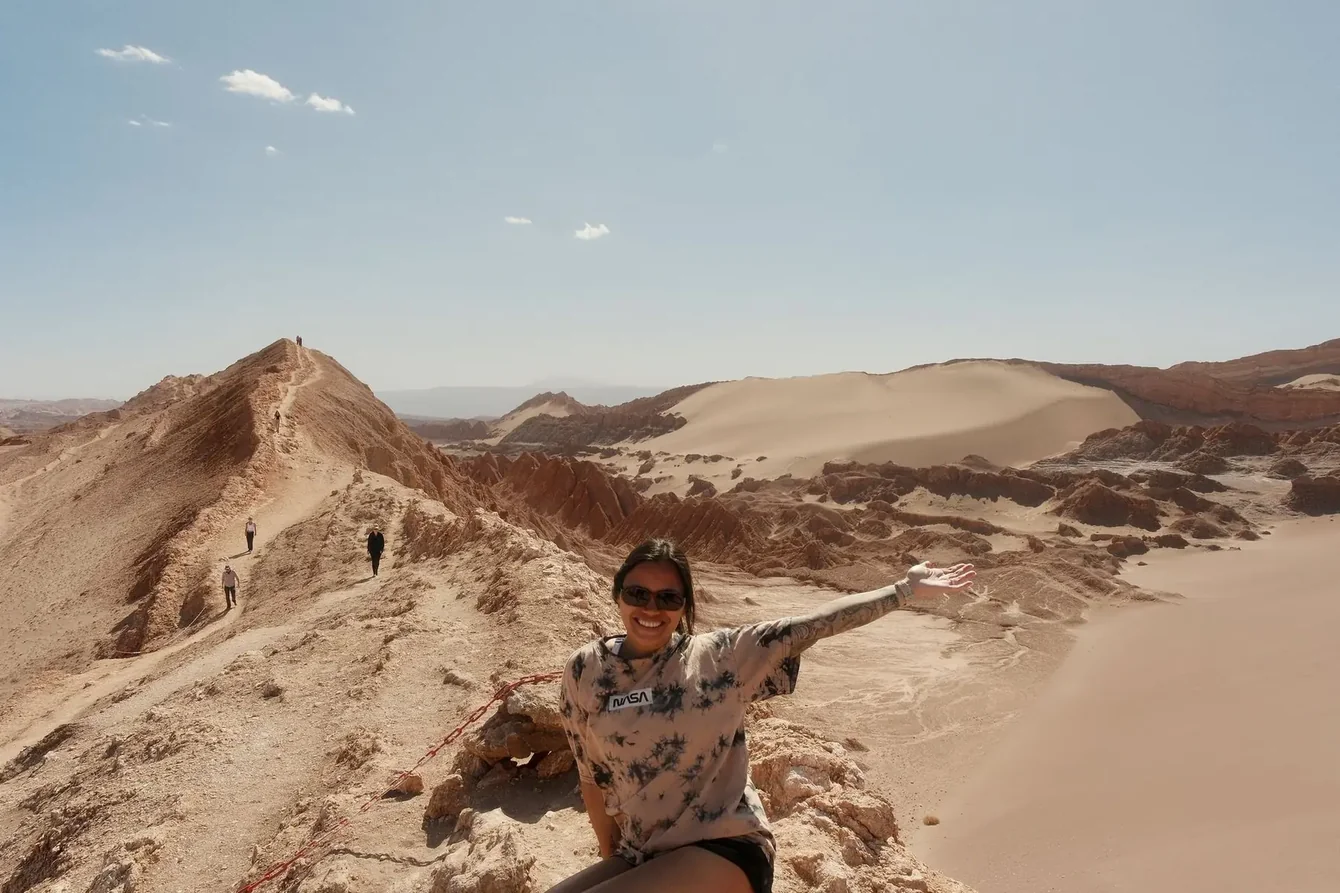 Valle de la Luna at golden hour, salt rocks and dunes