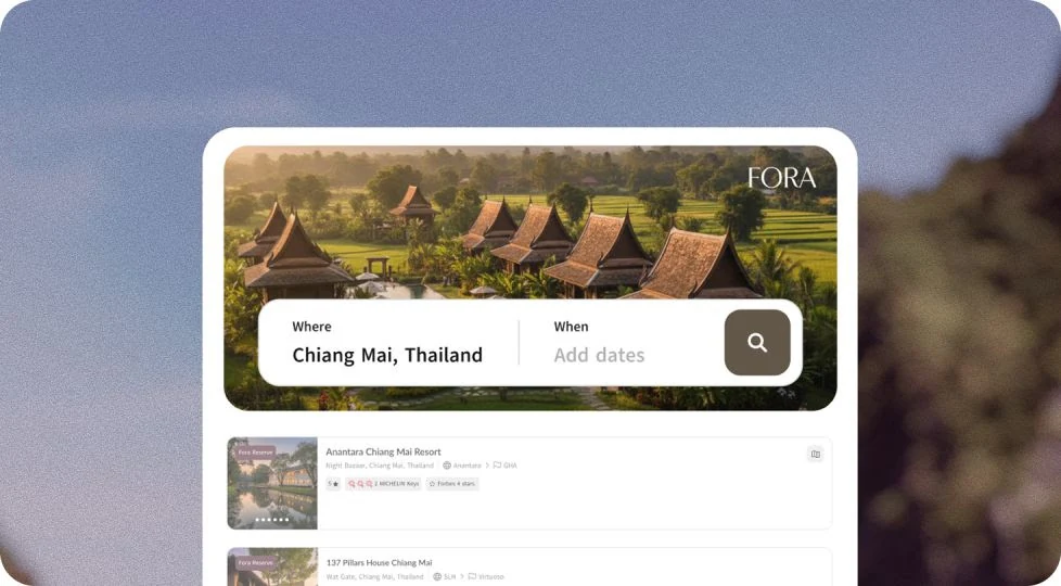 The booking portal's hotel search: a city and dates at the top, then hotel results with rates