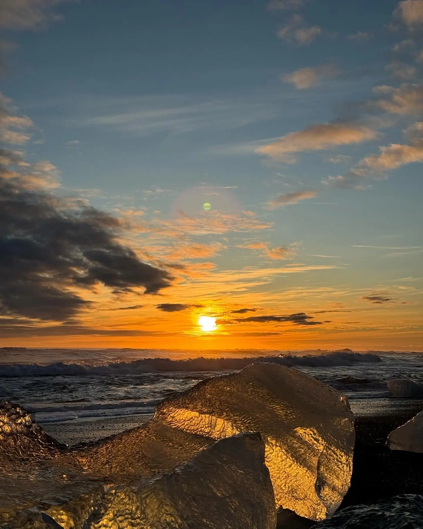 Sunset over ice on Iceland's Diamond Beach