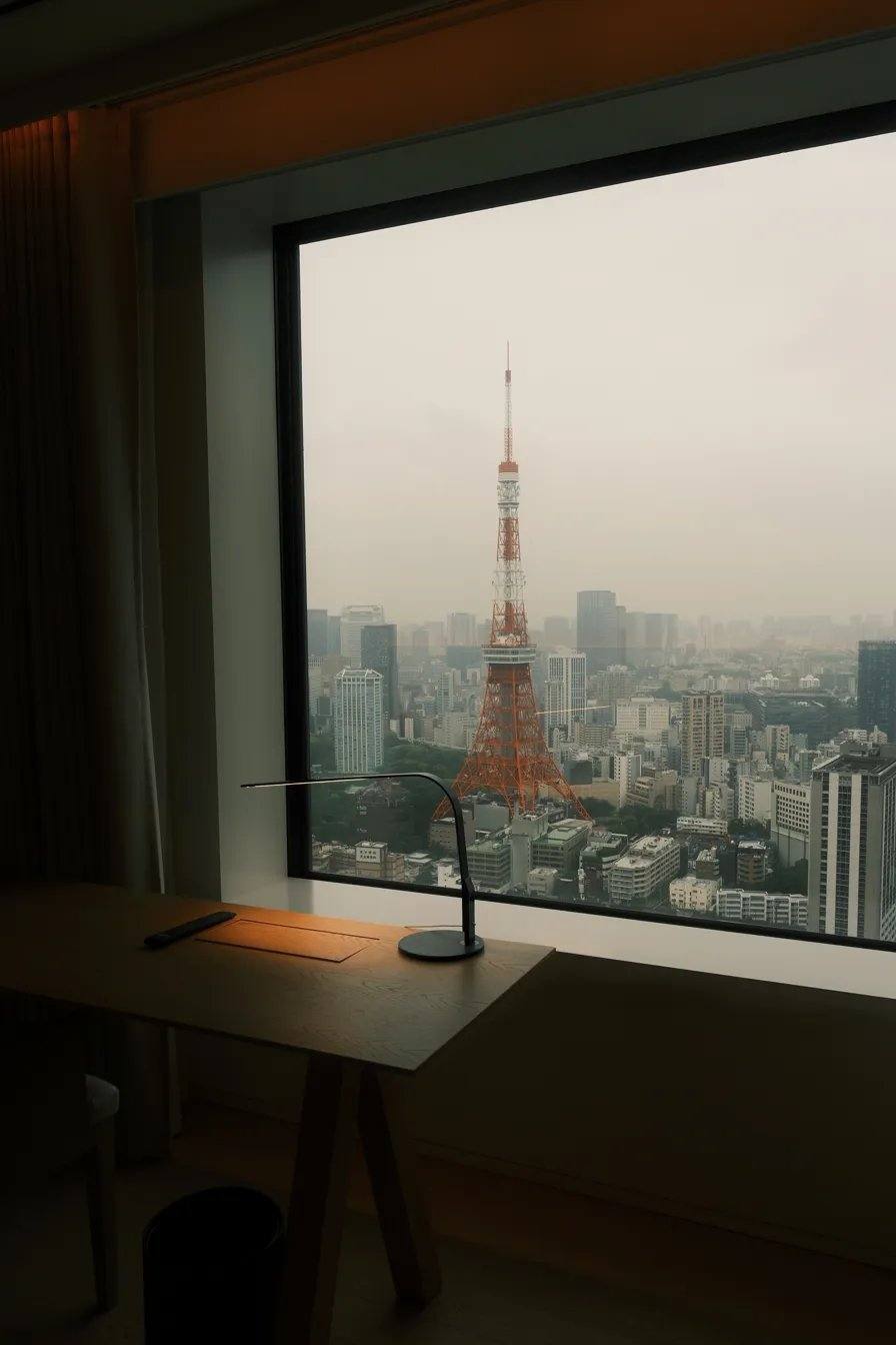 Tokyo Tower view from luxury hotel room