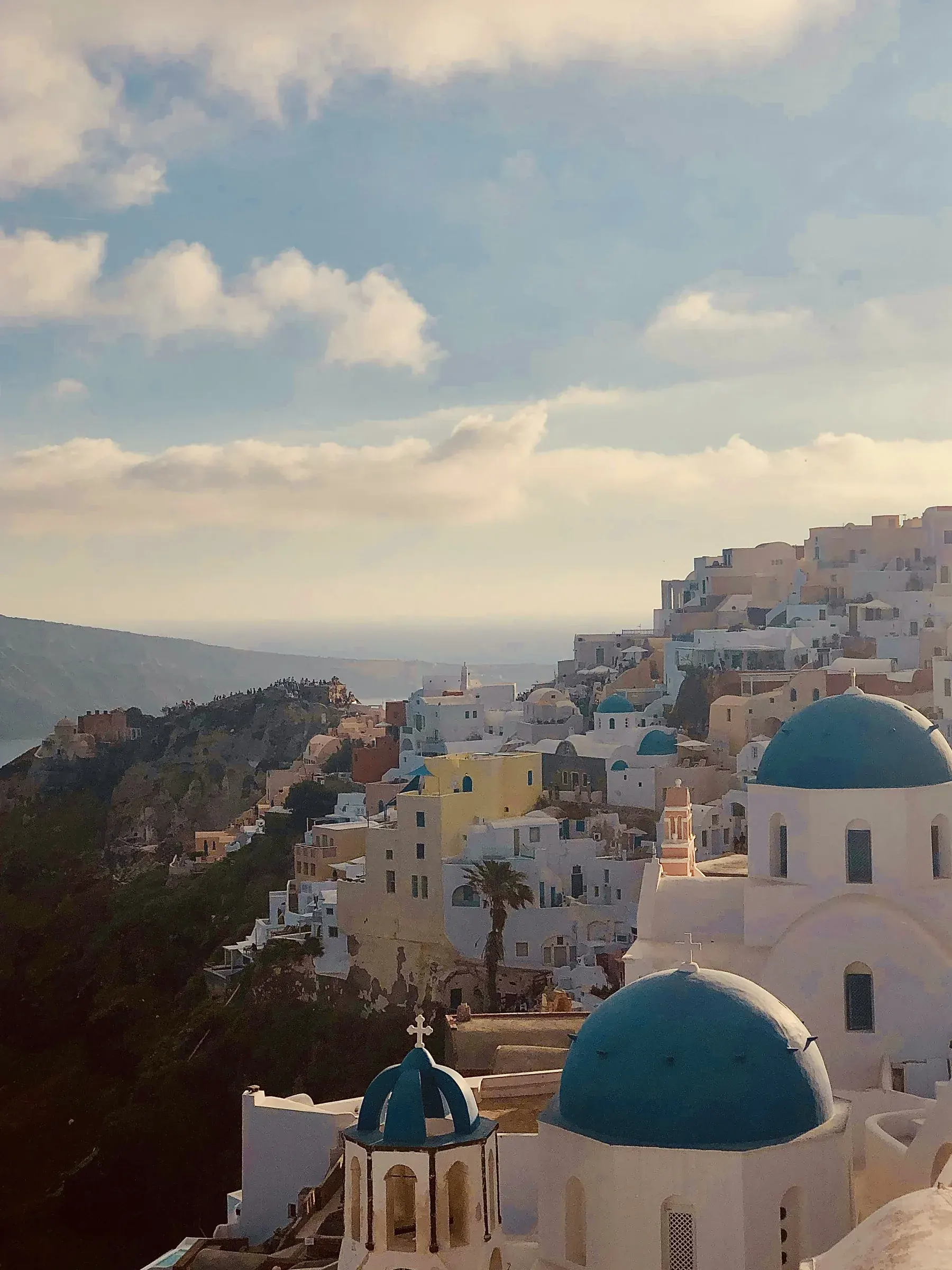 Blue domes and white houses in Santorini