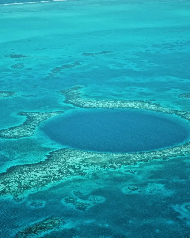 Aerial view of the Great Blue Hole in Belize