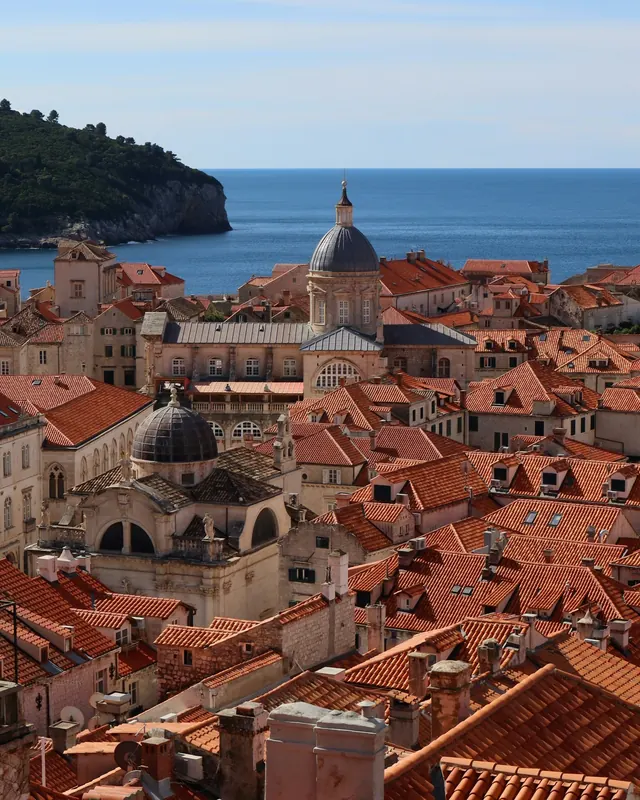 Red roofs of Dubrovnik's old town above the Adriatic