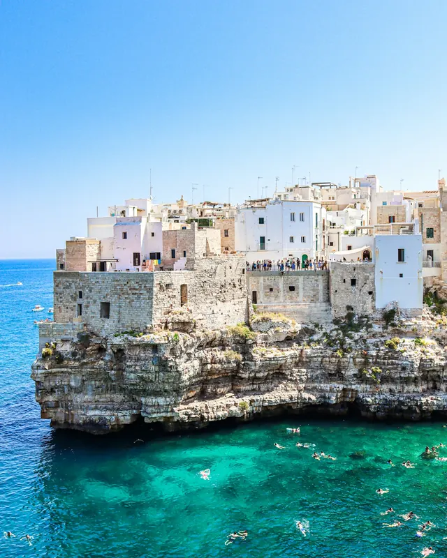 White houses on the cliffs of Polignano a Mare in Puglia