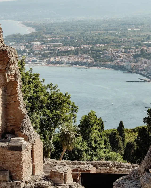 The Taormina coast seen through the ancient Greek theater