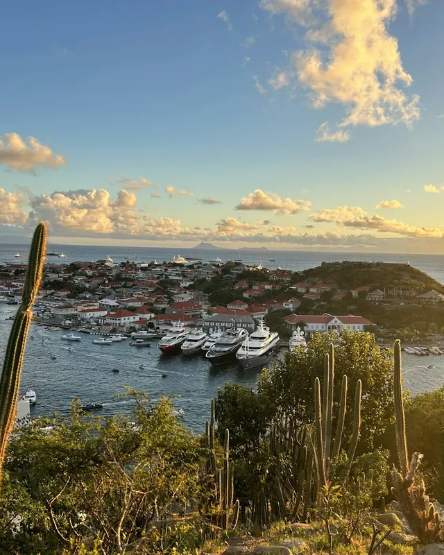 Gustavia harbor on St. Barts at sunset