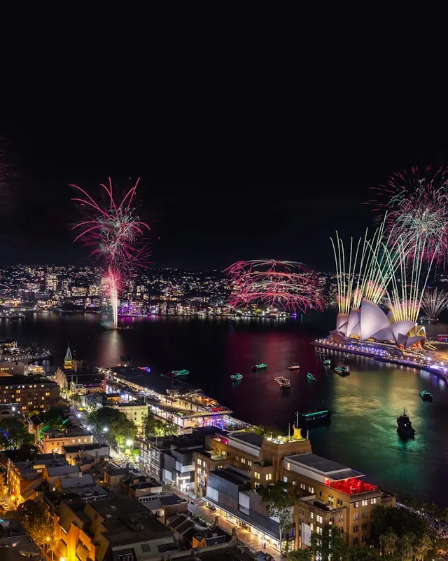 New Year fireworks over Sydney Harbour and the Opera House